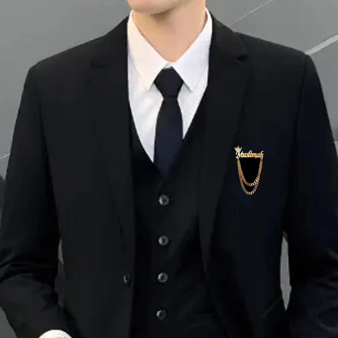 Customize Wedding Groom Brooch with Chain