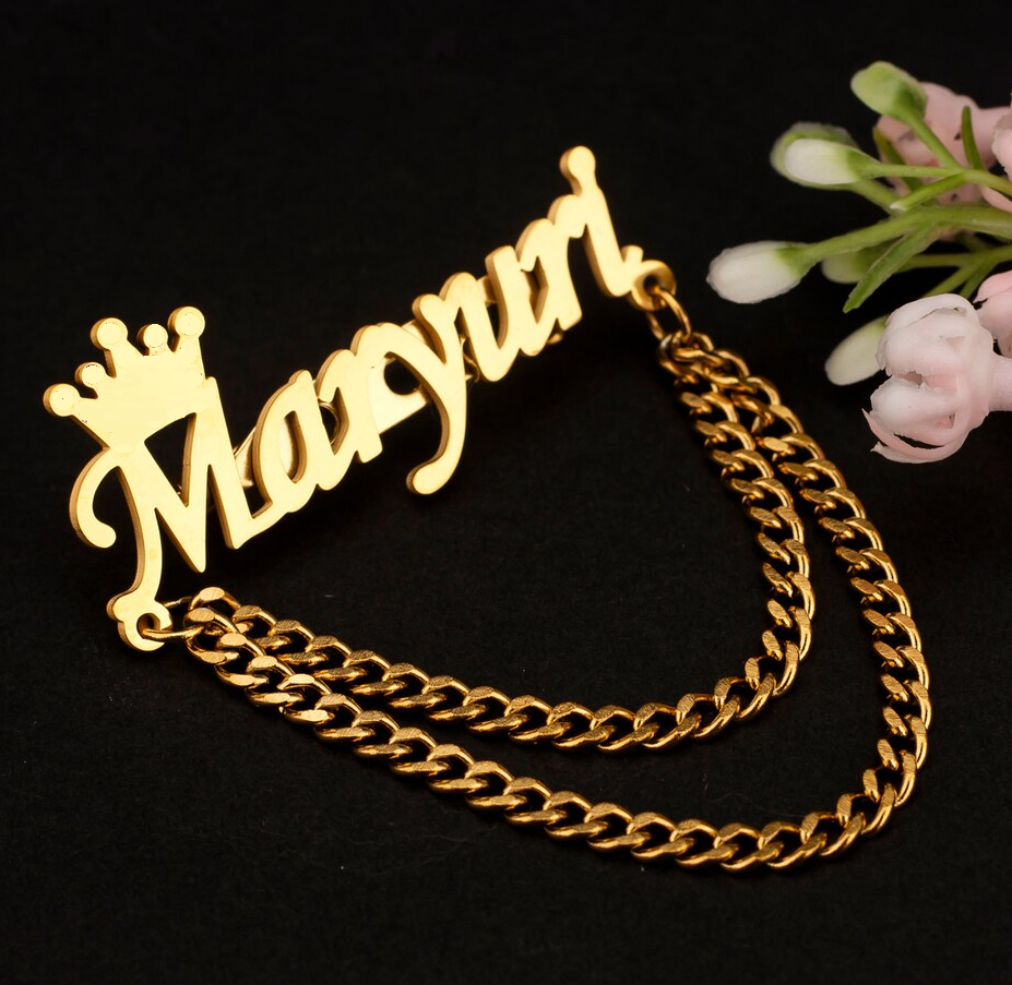 Customize Wedding Groom Brooch with Chain