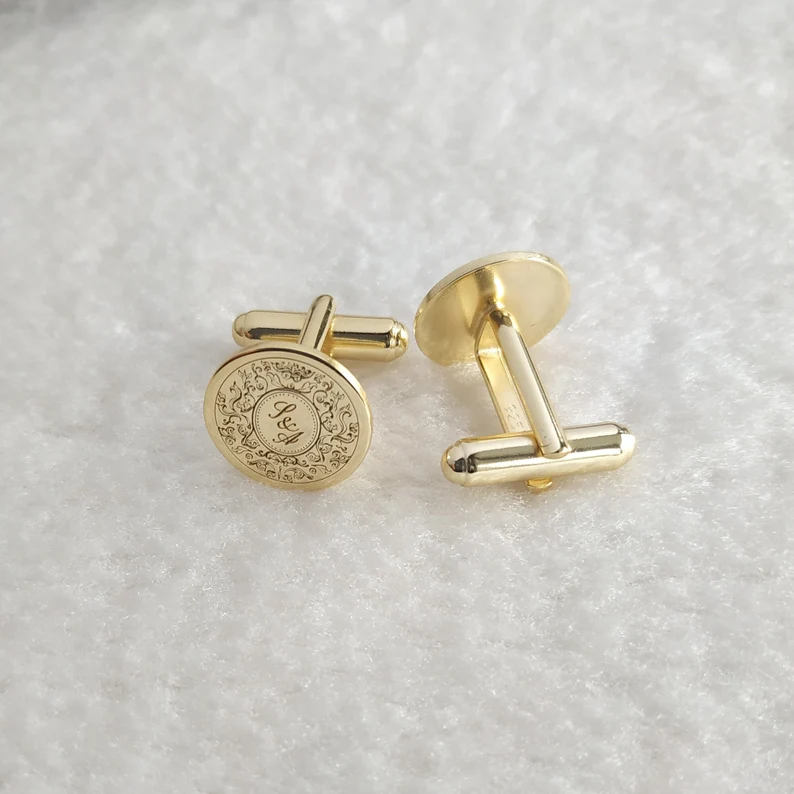Premium Engraving Initial Name Cufflinks for Men, Set of 1 Pair (2 Pcs)