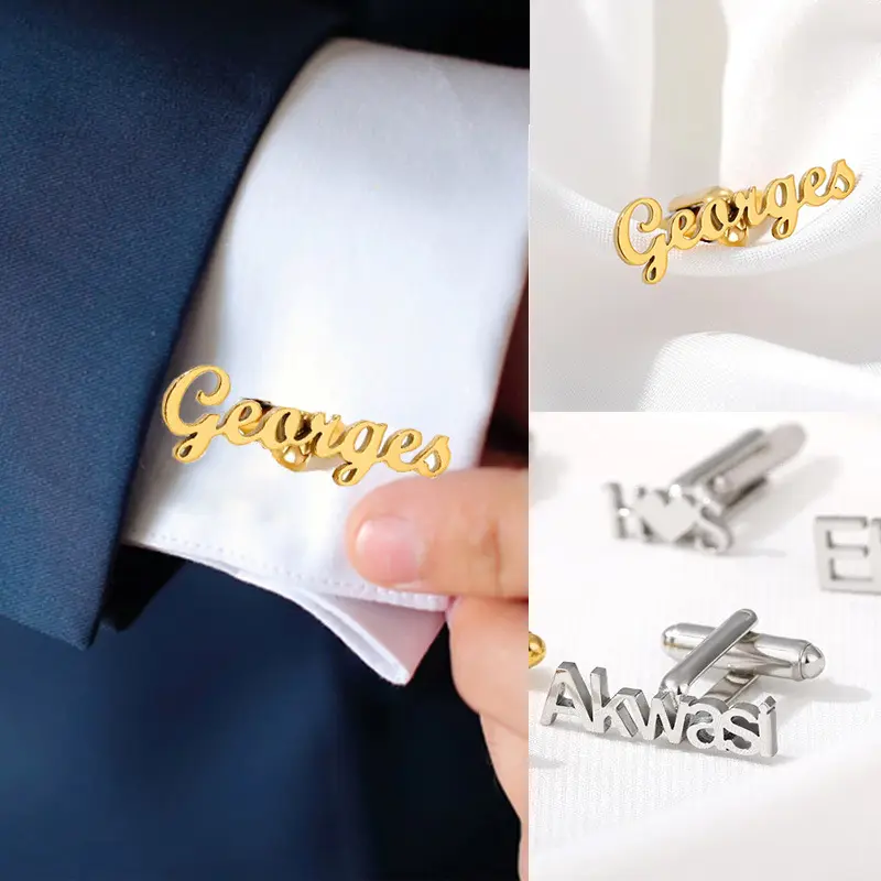 Personalized Full Name Cufflinks for Men, Set of 1 Pair (2 Pcs)