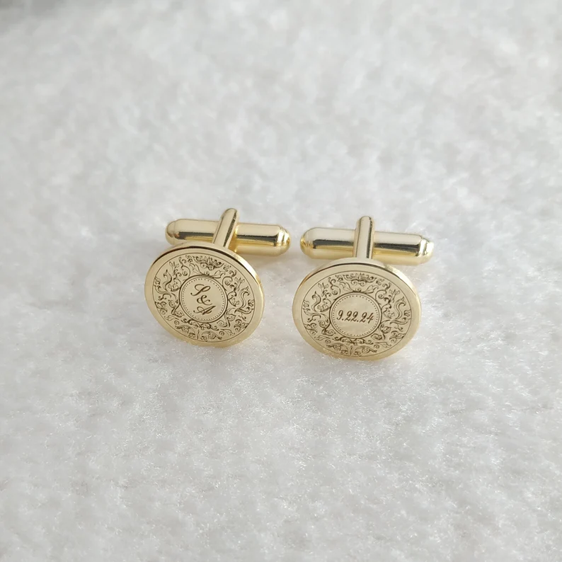 Premium Engraving Initial Name Cufflinks for Men, Set of 1 Pair (2 Pcs)