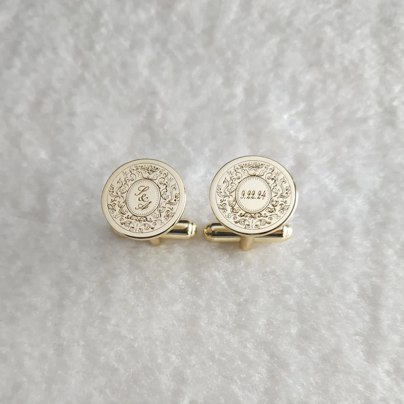 Premium Engraving Initial Name Cufflinks for Men, Set of 1 Pair (2 Pcs)