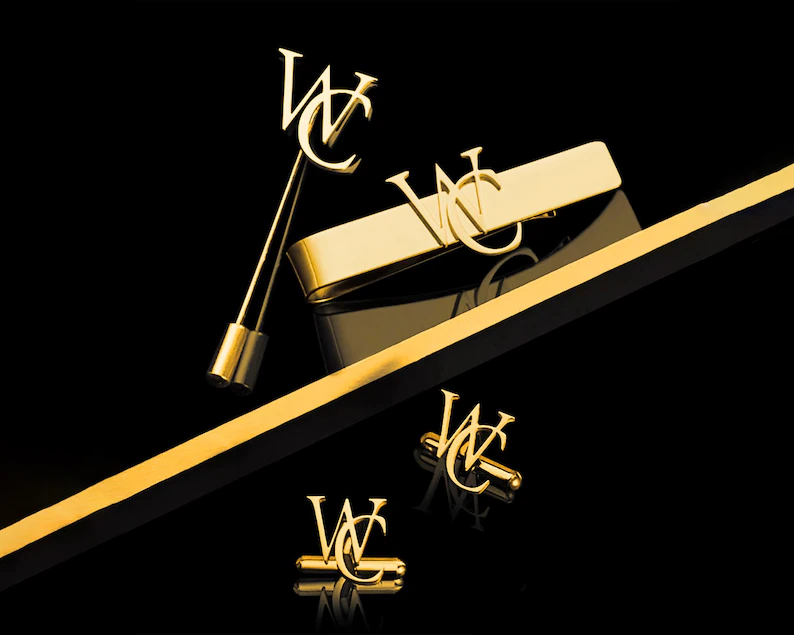 Personalised Men's Combo Accessory Set, Monogram Cufflinks, Lapel Pin, Tie Bar