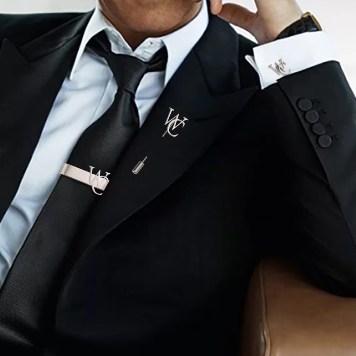 Personalised Men's Combo Accessory Set, Monogram Cufflinks, Lapel Pin, Tie Bar