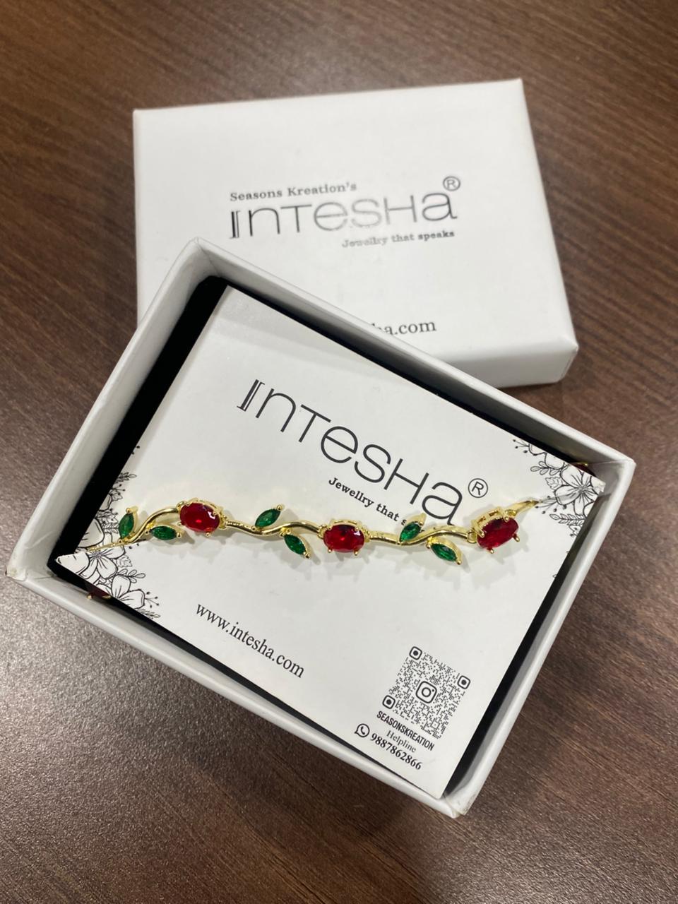 Anti Tarnish Gold Red Green Floral Bracelet 18 K Gold Plated