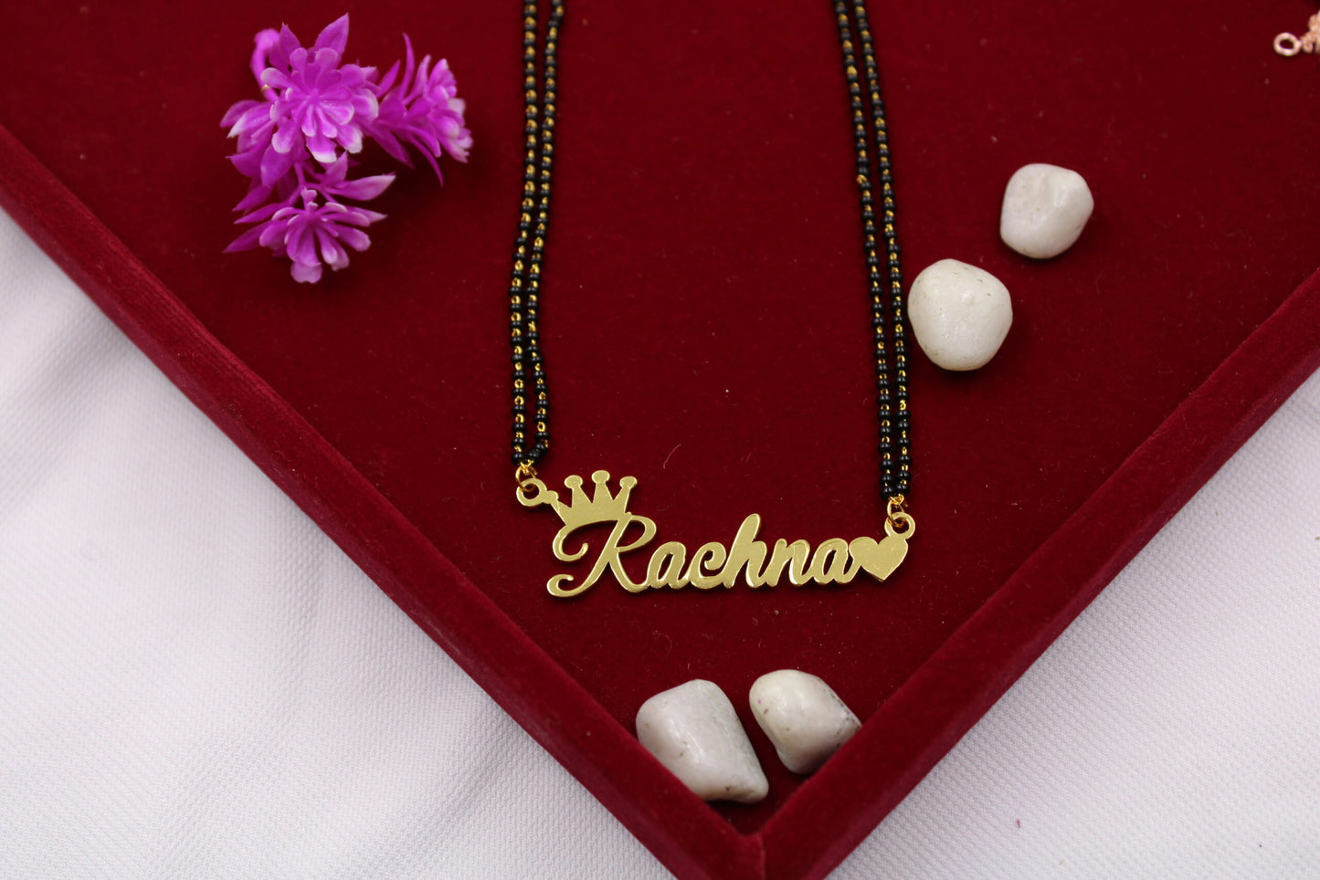 Customize Single Name Mangalsutra Heart & Crown