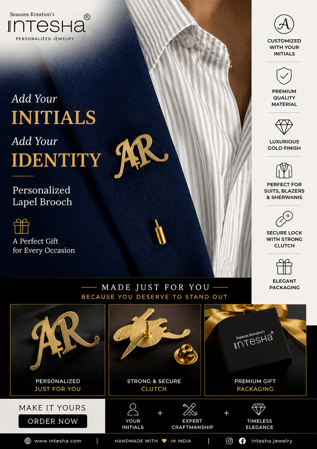 Customize Name Brooch Long lapel Pin