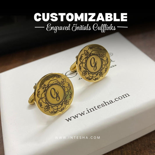 Premium Engraving Initial Name Cufflinks for Men,  Set of  1 Pair (2 Pcs)