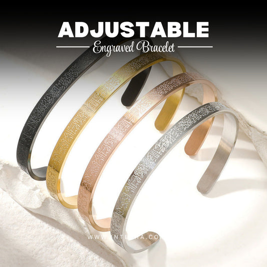 Stainless Steel Adjustable Engrave Ayatal Kursi Cuff Bracelet Kada for Women and Men | Kada Stainless Steel Bangle Inspirational Bracelets Openable Bangle for Men