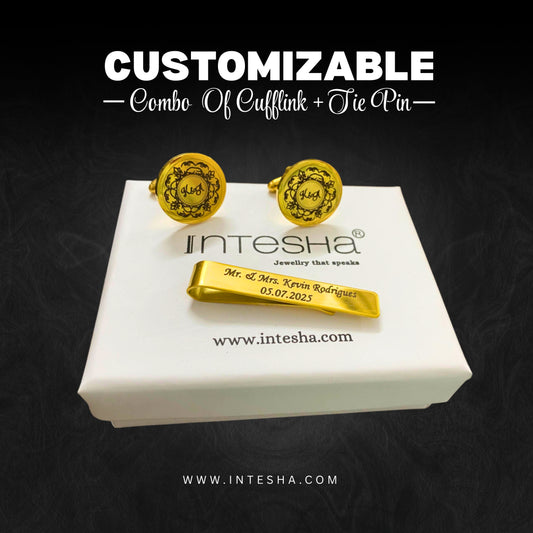 Combo Premium Engraving Initial Name Cufflinks for Men, With Tie Pin