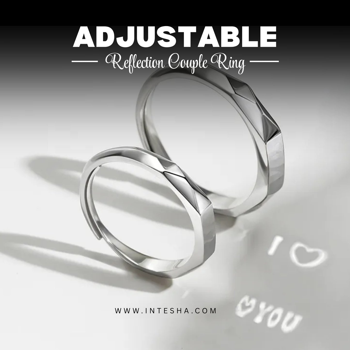 Projection Reflection Couple Ring Adjustable For Unisex Adult I love You Light Projecting Sculpted rings Couple Lover Ring Gift For Her | Couple Ring