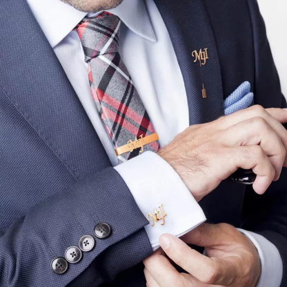 Personalised Men's Combo Accessory Set, Monogram Cufflinks, Lapel Pin, Tie Bar