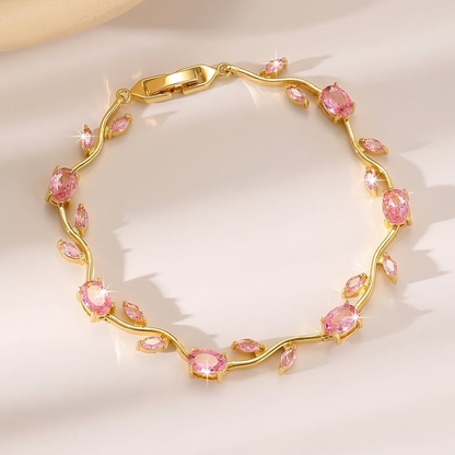 Anti Tarnish Gold Pink Tulip Floral Bracelet 18 K Gold Plated