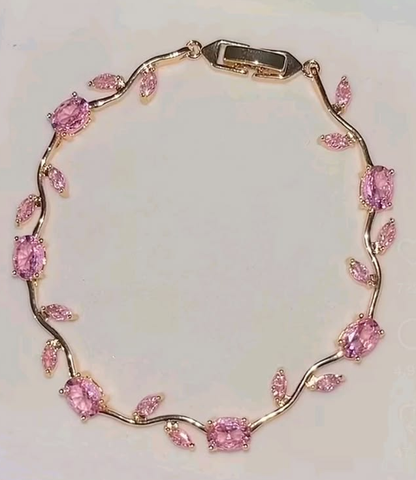 Anti Tarnish Gold Pink Tulip Floral Bracelet 18 K Gold Plated