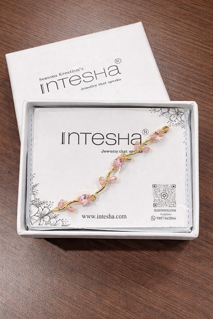 Anti Tarnish Gold Pink Tulip Floral Bracelet 18 K Gold Plated
