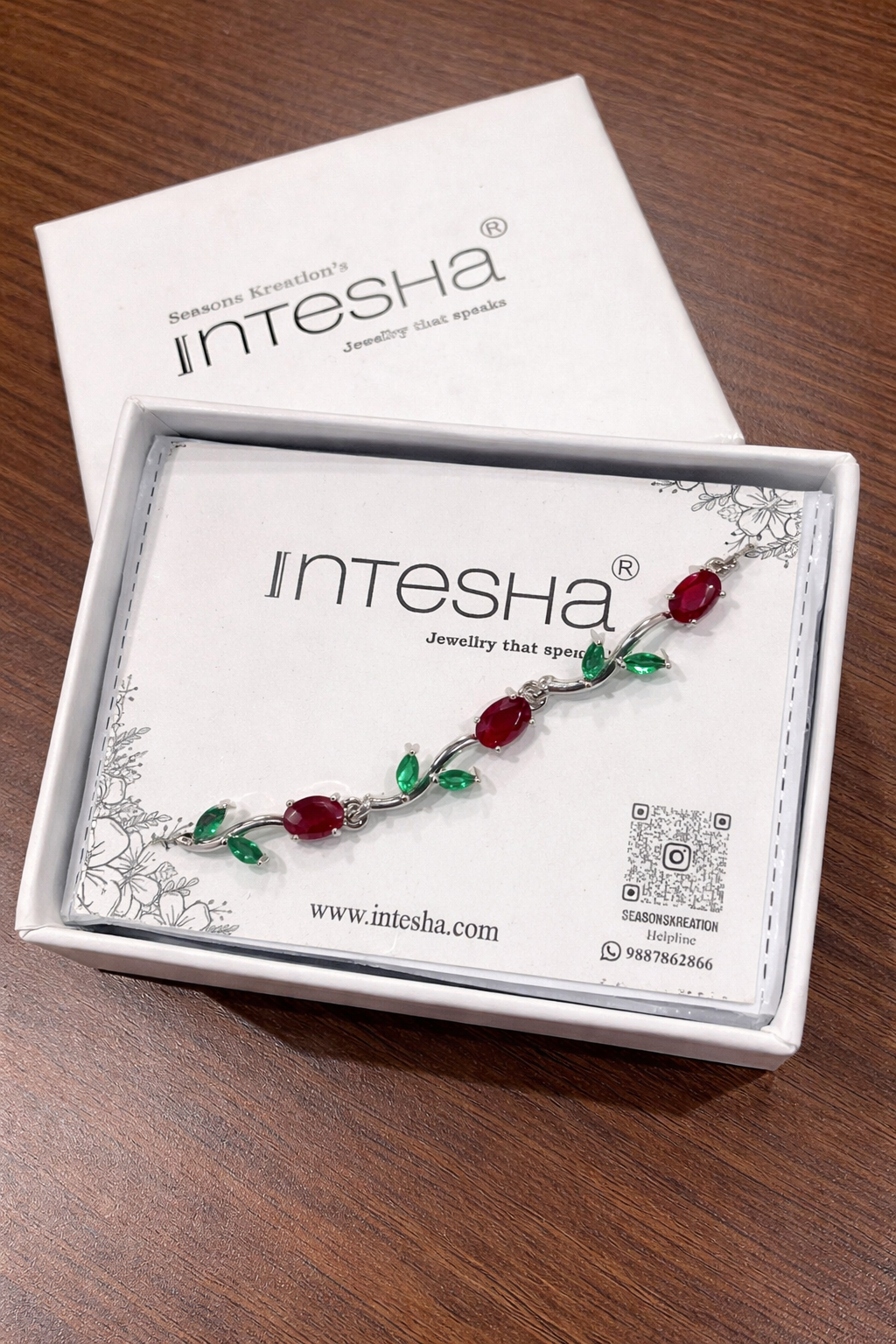 Anti Tarnish Silver Red Green Tulip Floral Bracelet 18 K Gold Plated