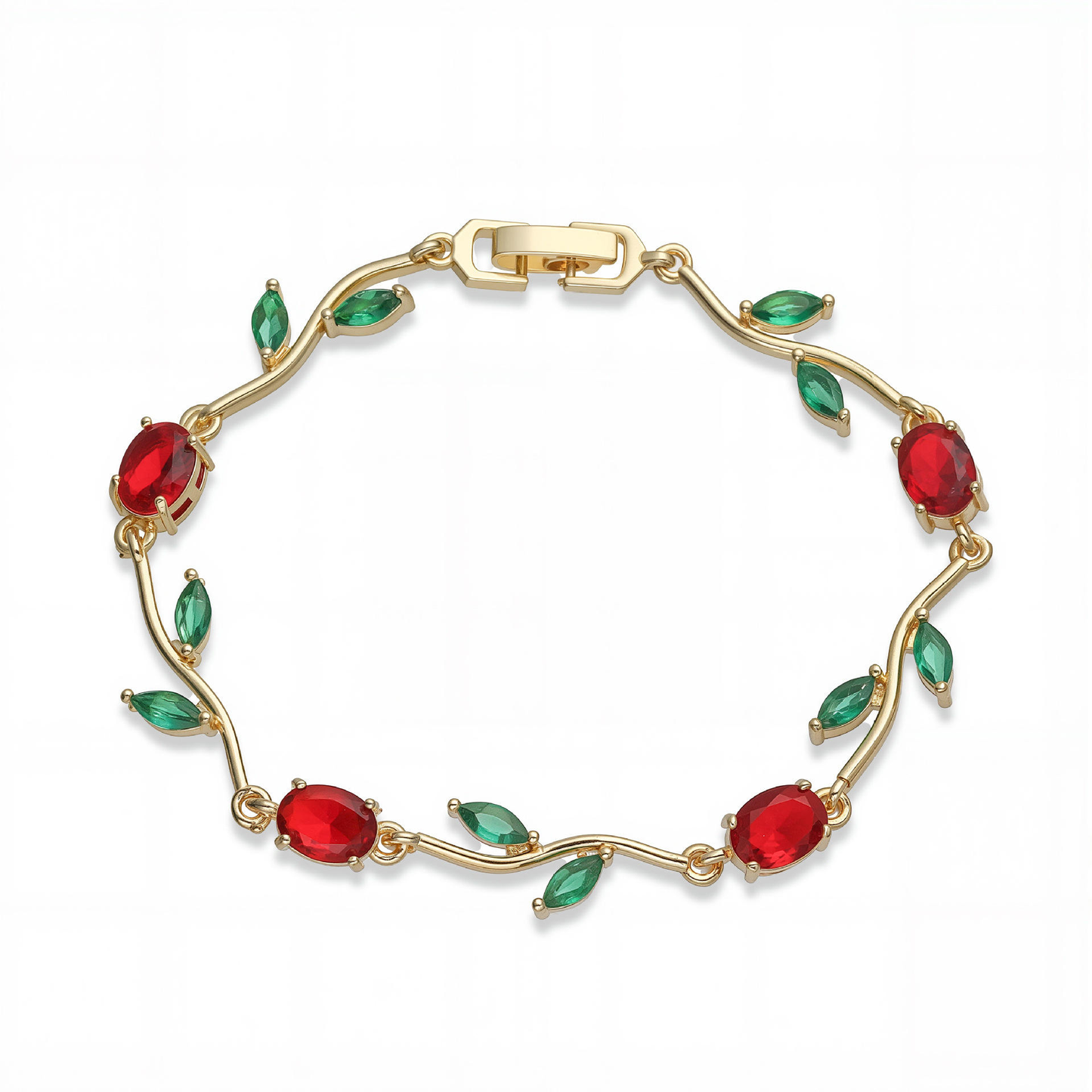 Anti Tarnish Gold Red Green Floral Bracelet 18 K Gold Plated