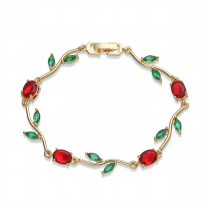 Anti Tarnish Gold Red Green Floral Bracelet 18 K Gold Plated