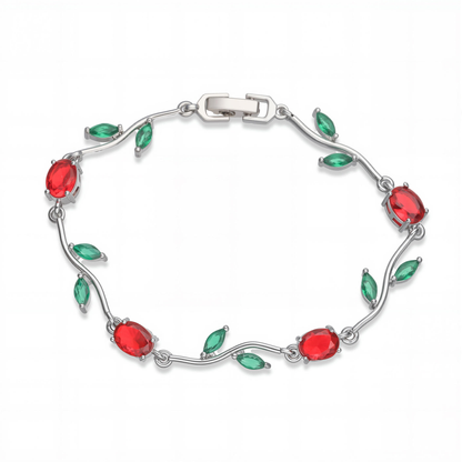 Anti Tarnish Silver Red Green Tulip Floral Bracelet 18 K Gold Plated