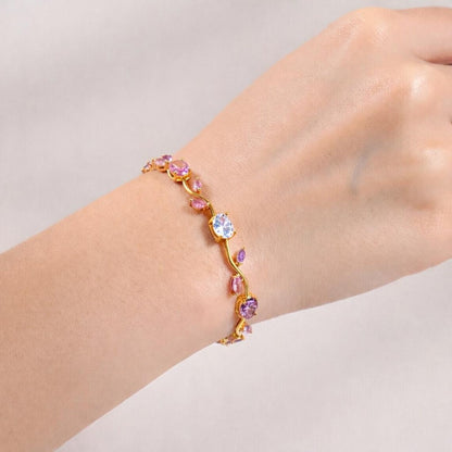 Anti Tarnish Gold Tulip Multi  Floral Bracelet 18 K Gold Plated
