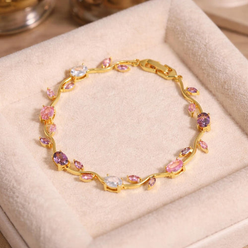 Anti Tarnish Gold Tulip Multi  Floral Bracelet 18 K Gold Plated