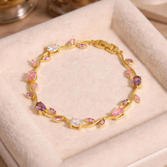 Anti Tarnish Gold Tulip Multi  Floral Bracelet 18 K Gold Plated