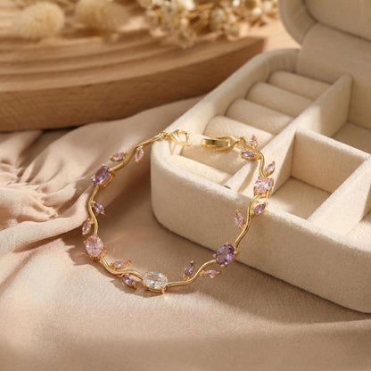 Anti Tarnish Gold Tulip Multi  Floral Bracelet 18 K Gold Plated