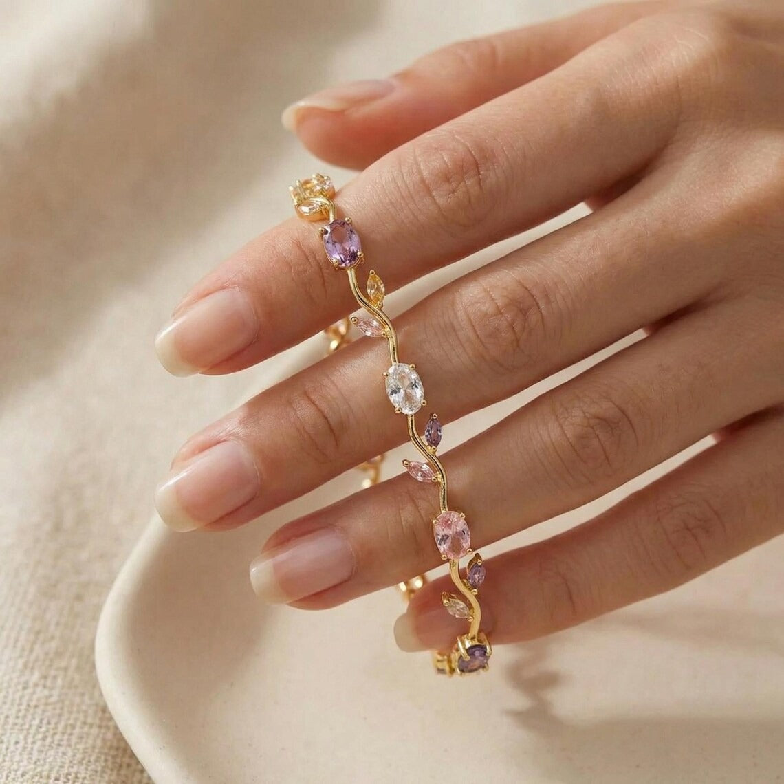 Anti Tarnish Gold Tulip Multi  Floral Bracelet 18 K Gold Plated