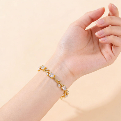 Anti Tarnish Gold White Tulip Floral Bracelet 18 K Gold Plated