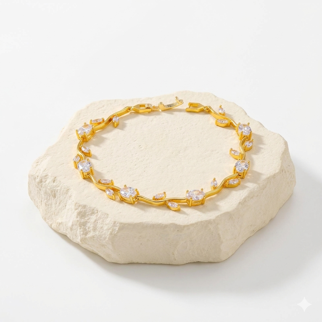 Anti Tarnish Gold White Tulip Floral Bracelet 18 K Gold Plated
