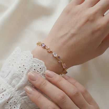 Anti Tarnish Gold Tulip Multi  Floral Bracelet 18 K Gold Plated
